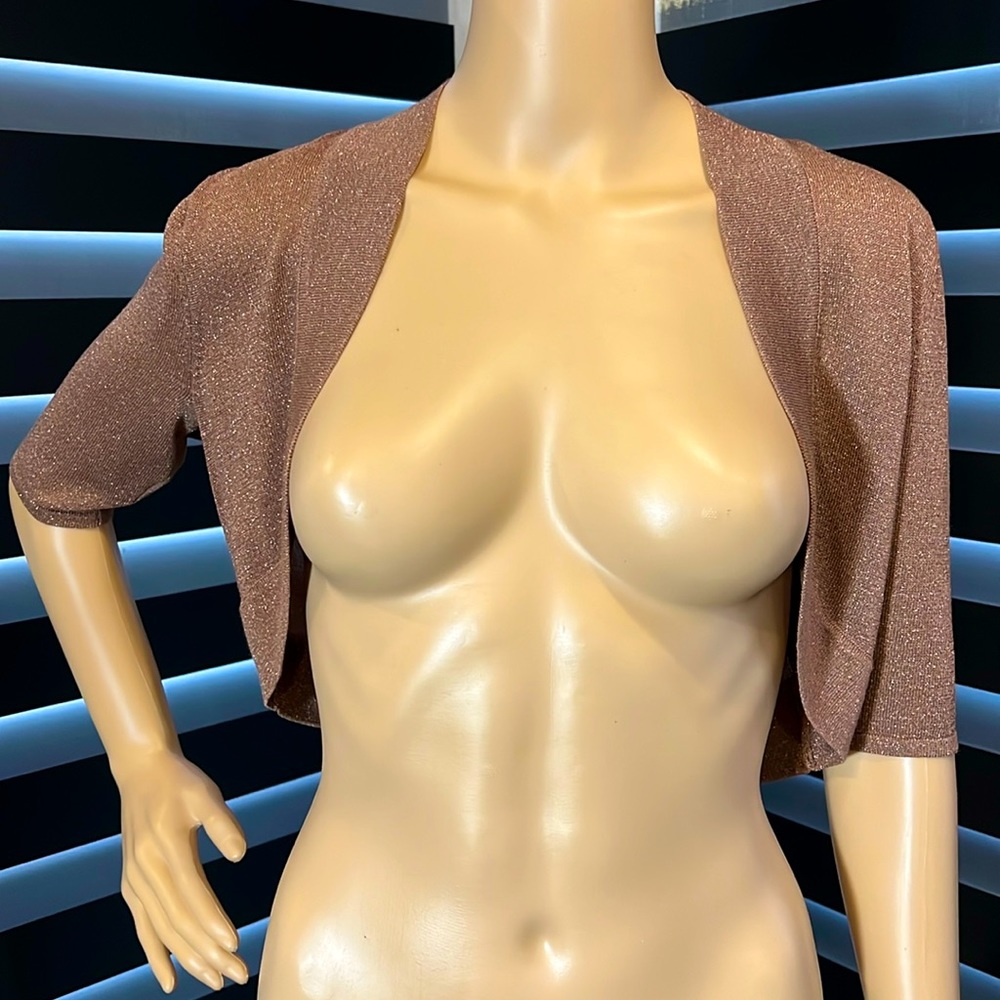 Sparkle Glitter Sweater Shrug Jacket Bolero Cardigan Brown Chico’s 00 XXS
